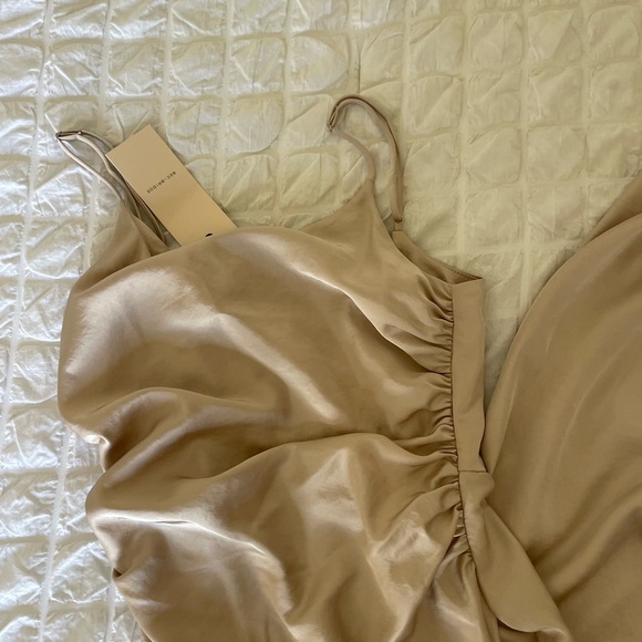 Bec + Bridge Eternity scoop satin open slit maxi dress in sand - Picture 6 of 12